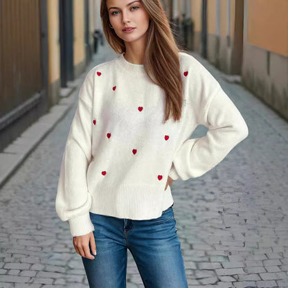 Damen Pullover Herzmotiv Lässig Norvielle