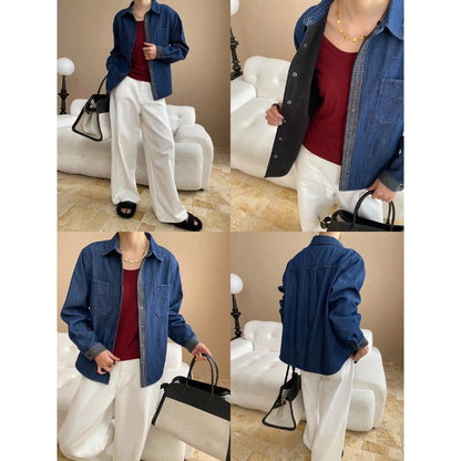 Damen Denim-Hemdjacke Kariert