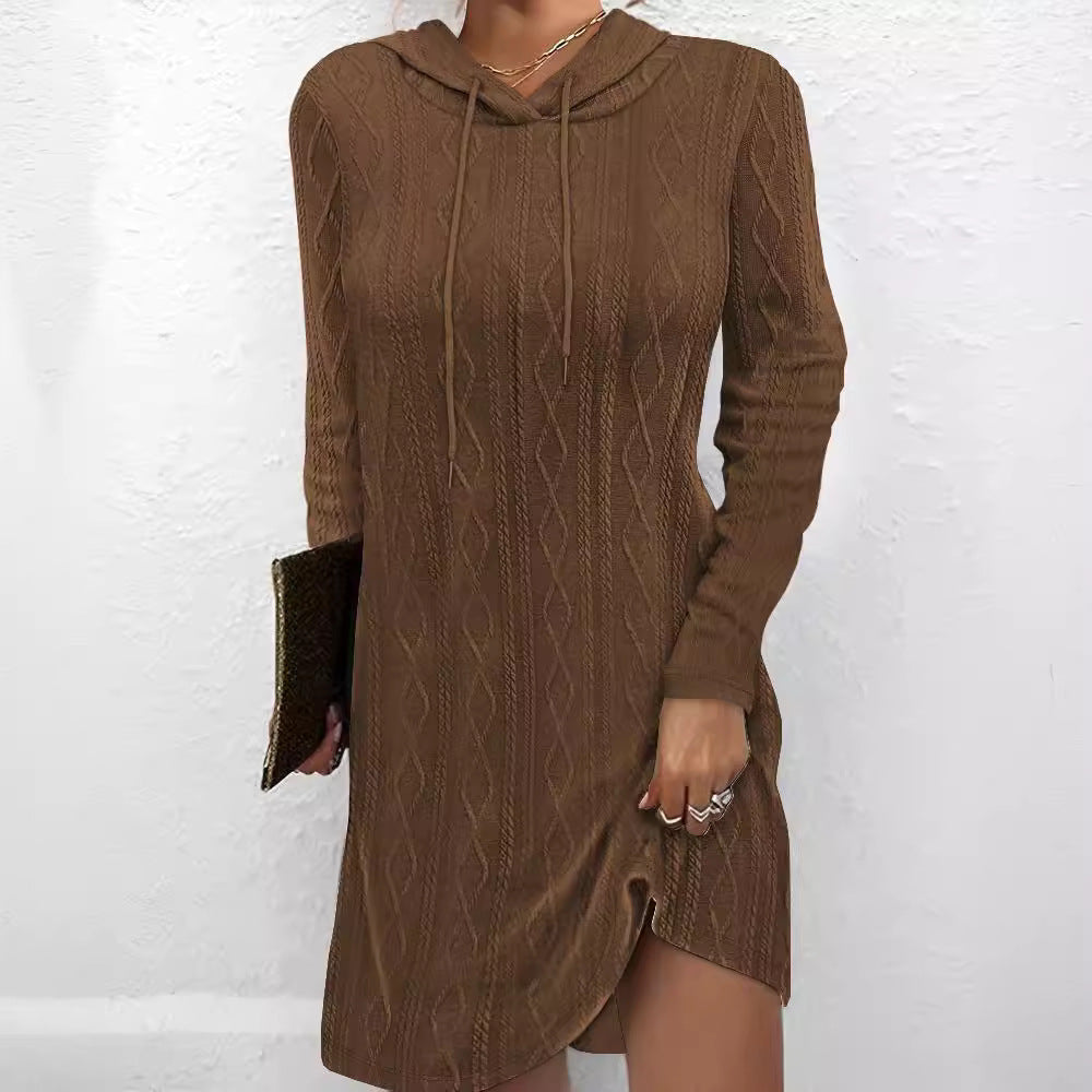 Damen Hoodiekleid Strukturiertes Strickmuster Seitlicher Schlitz