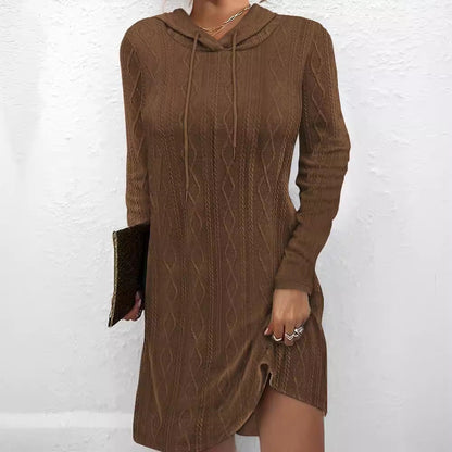 Damen Hoodiekleid Strukturiertes Strickmuster Seitlicher Schlitz