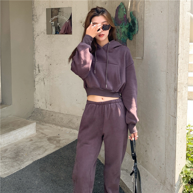 Damen Sportanzug-Set Cropped Hoodie und Jogginghose Norvielle