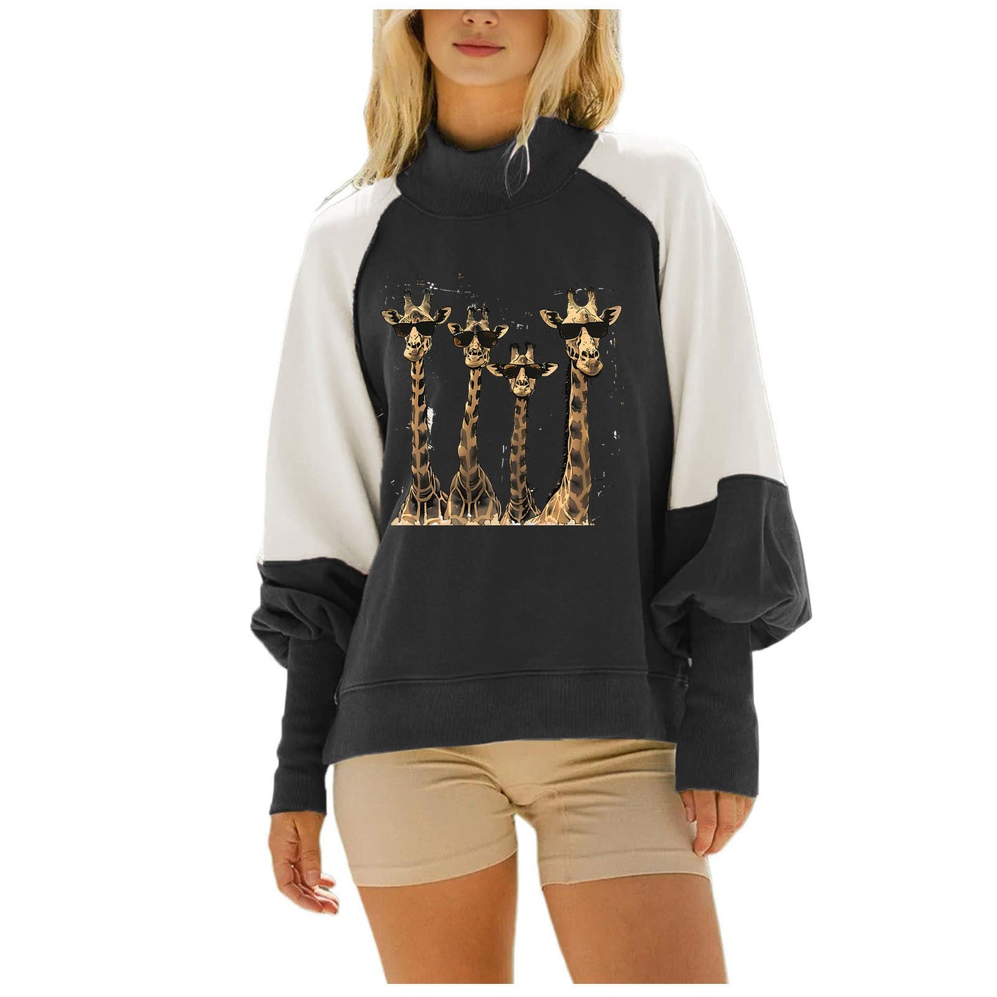 Damen Sweatshirt Giraffenmotiv Baumwolle Grün