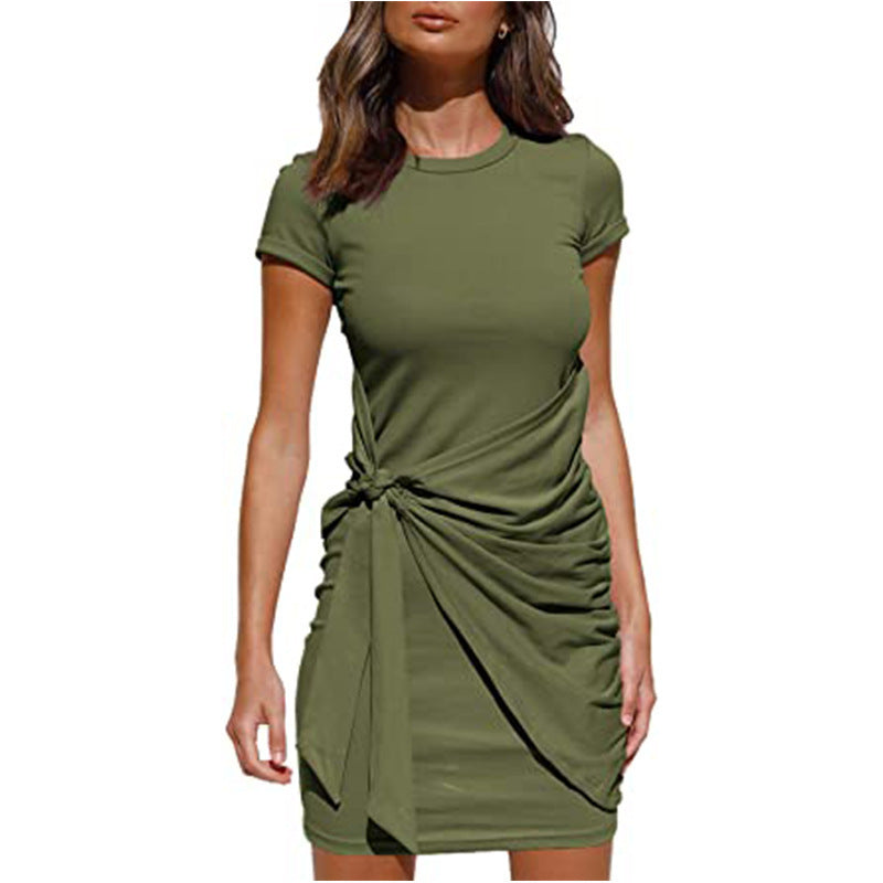 Damen Wickelkleid Kurzarm Raffung Knotendetail Norvielle
