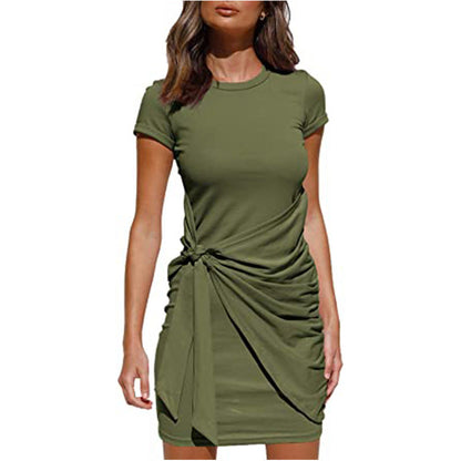 Damen Wickelkleid Kurzarm Raffung Knotendetail Norvielle