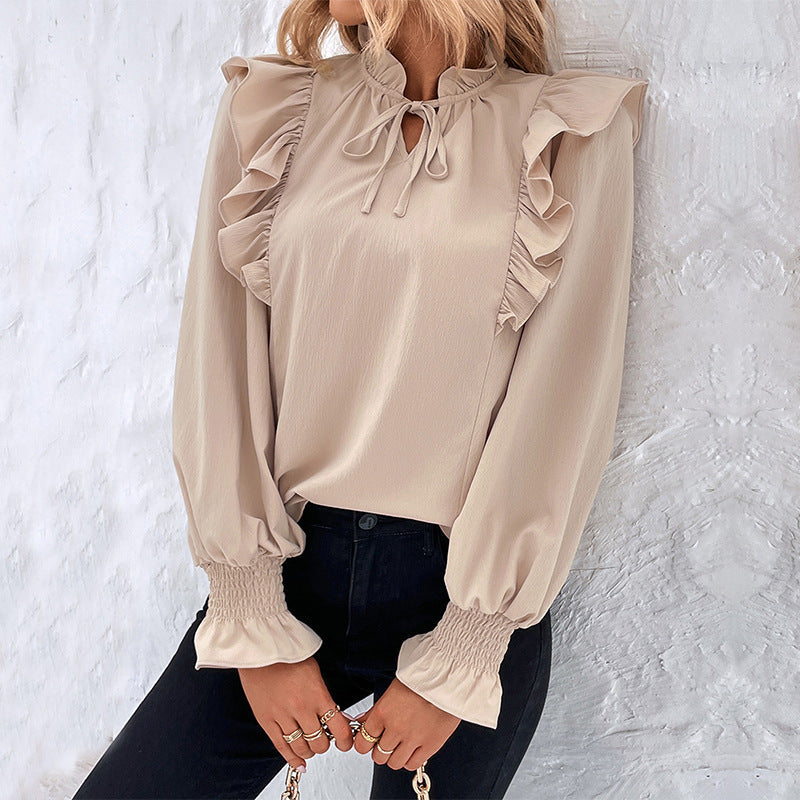 Damen Bluse Rüschendetails Schleifen Ausschnitt Norvielle