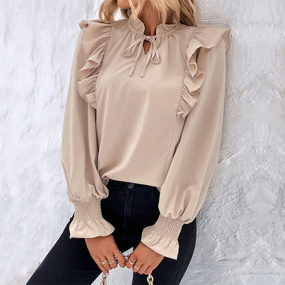 Damen Bluse Rüschendetails Schleifen Ausschnitt Norvielle