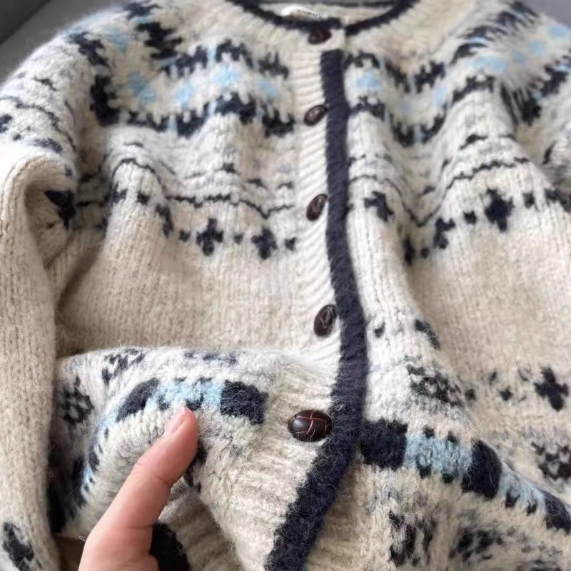Damen Strickjacke Norwegermuster Hochwertig