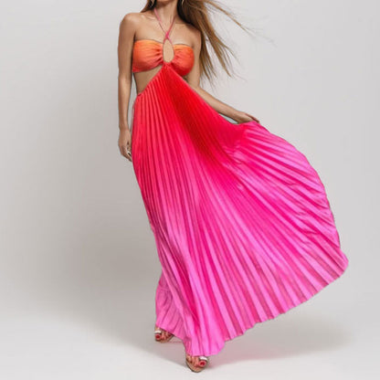 Damen Maxikleid Plissee Ausschnitt Cut-Out Norvielle