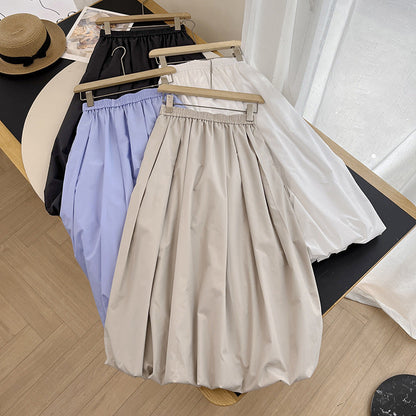 Damen Midirock Elastischer Bund Voluminöser Schnitt