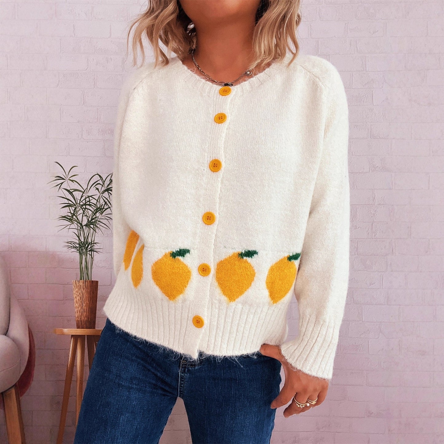 Damen Strickjacke Zitronen-Motiv Bunt Norvielle - Norvielle