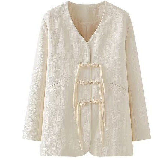 Damen Elegante Jacke Kunstleder Knotendetails