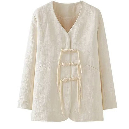 Damen Elegante Jacke Kunstleder Knotendetails