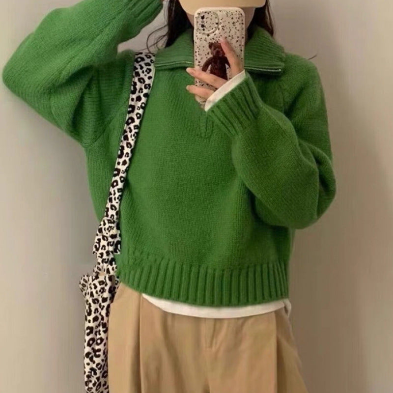 Damen Strickpullover Hochgeschlossener Reißverschluss Norvielle