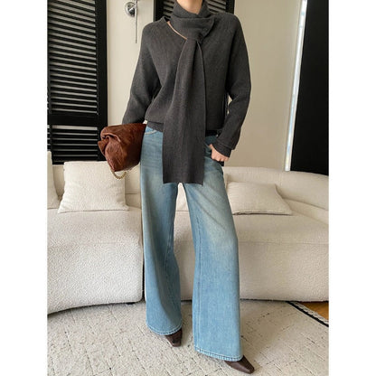 Damen Strickpullover mit Schal Dekorativ Norvielle