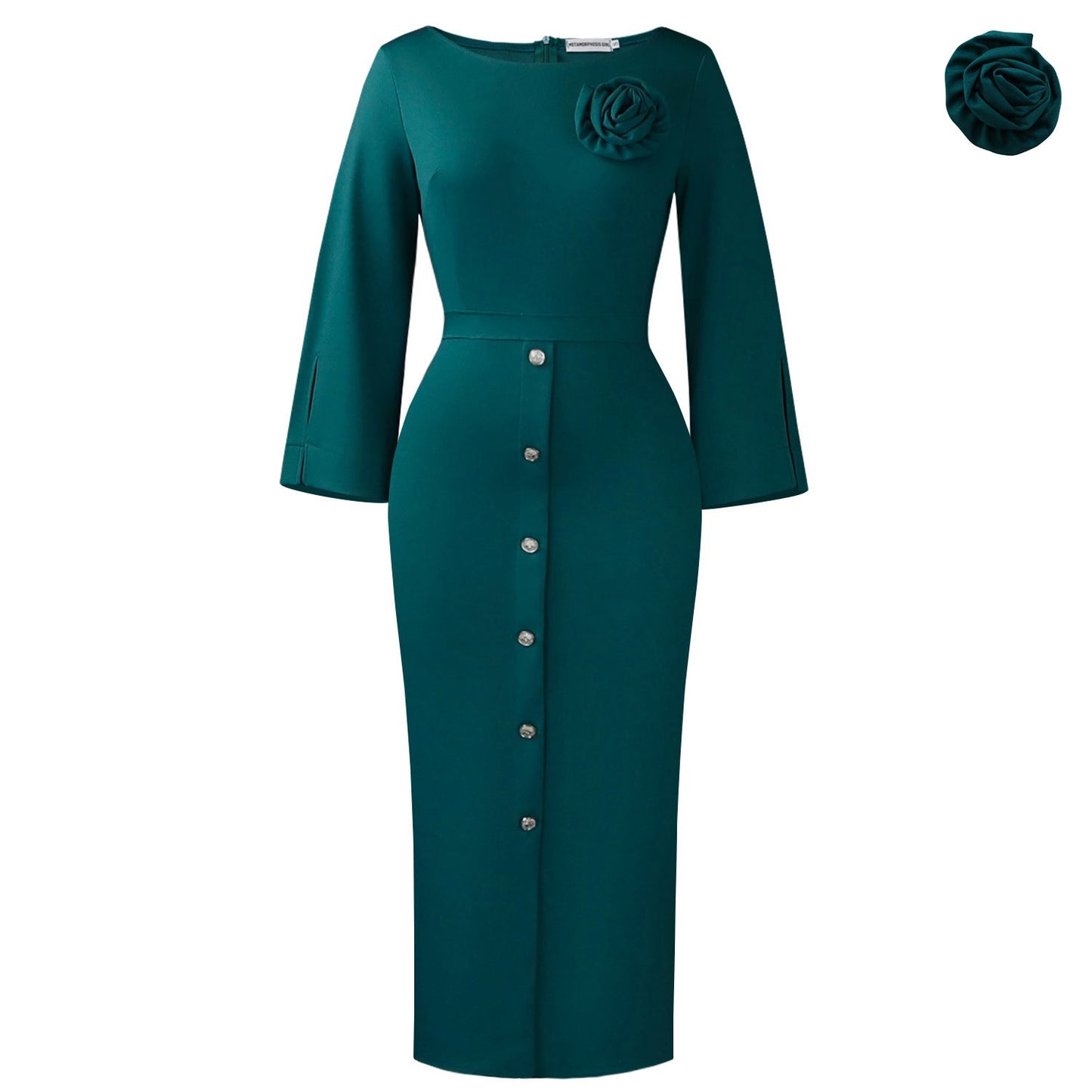 Damen Midikleid mit Knopfverschluss und floralem Muster