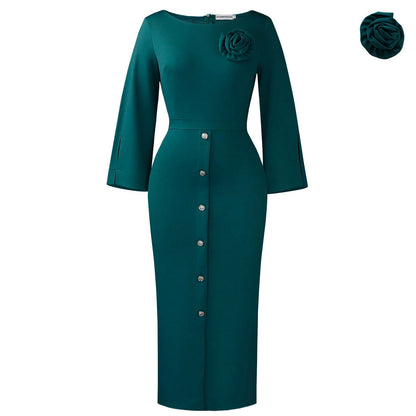 Damen Midikleid mit Knopfverschluss und floralem Muster