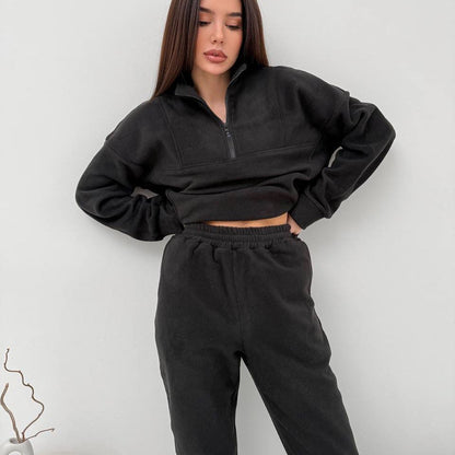 Damen Fleece-Loungewear-Set Hochkragen Elastischer Bund Norvielle