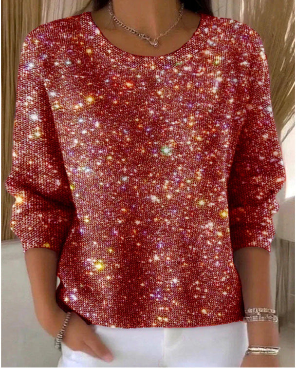 Damen Glitzerpullover Rundhals Lässig Norvielle