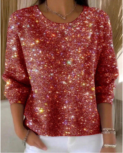 Damen Glitzerpullover Rundhals Lässig Norvielle
