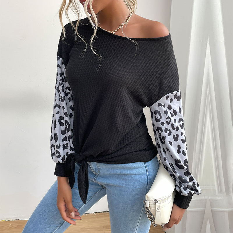 Damen Langarmshirt mit Knoten-Detail Tiermuster Ärmel Norvielle - Norvielle
