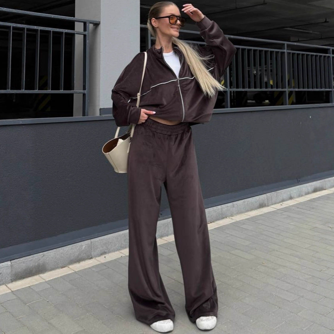 Damen Freizeitanzug Elastischer Bund Lässiger Schnitt Schwarz - Norvielle