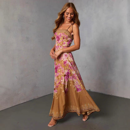 Damen Maxikleid Blütenprint Schulterfrei Norvielle