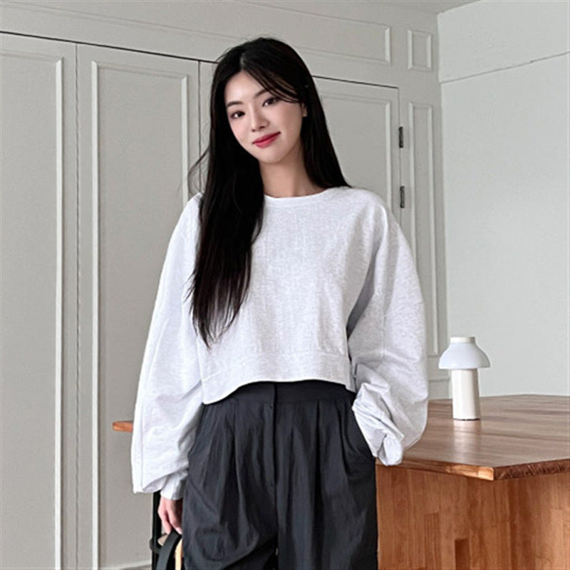 Damen Cropped Pullover Ballonärmel Norvielle - Norvielle