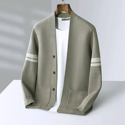 Herren Strickcardigan Sportlich-Elegante Streifen Beige