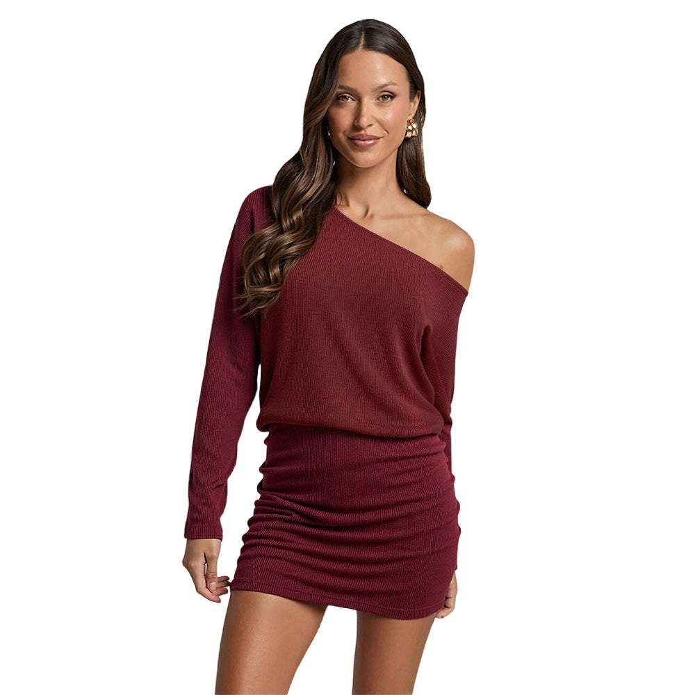 Damen One-Shoulder-Kleid Rippstruktur