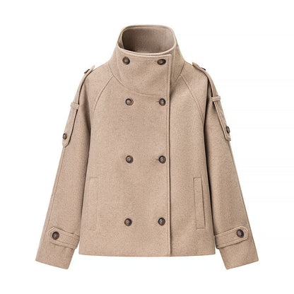Damen Wolljacke Hochkragen Dekorative Knöpfe Schwarz - Norvielle