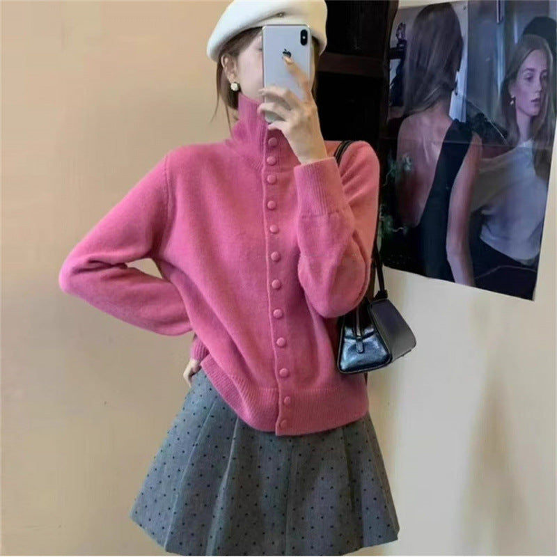 Damen Strickpullover Stehkragen Knopf Norvielle - Norvielle