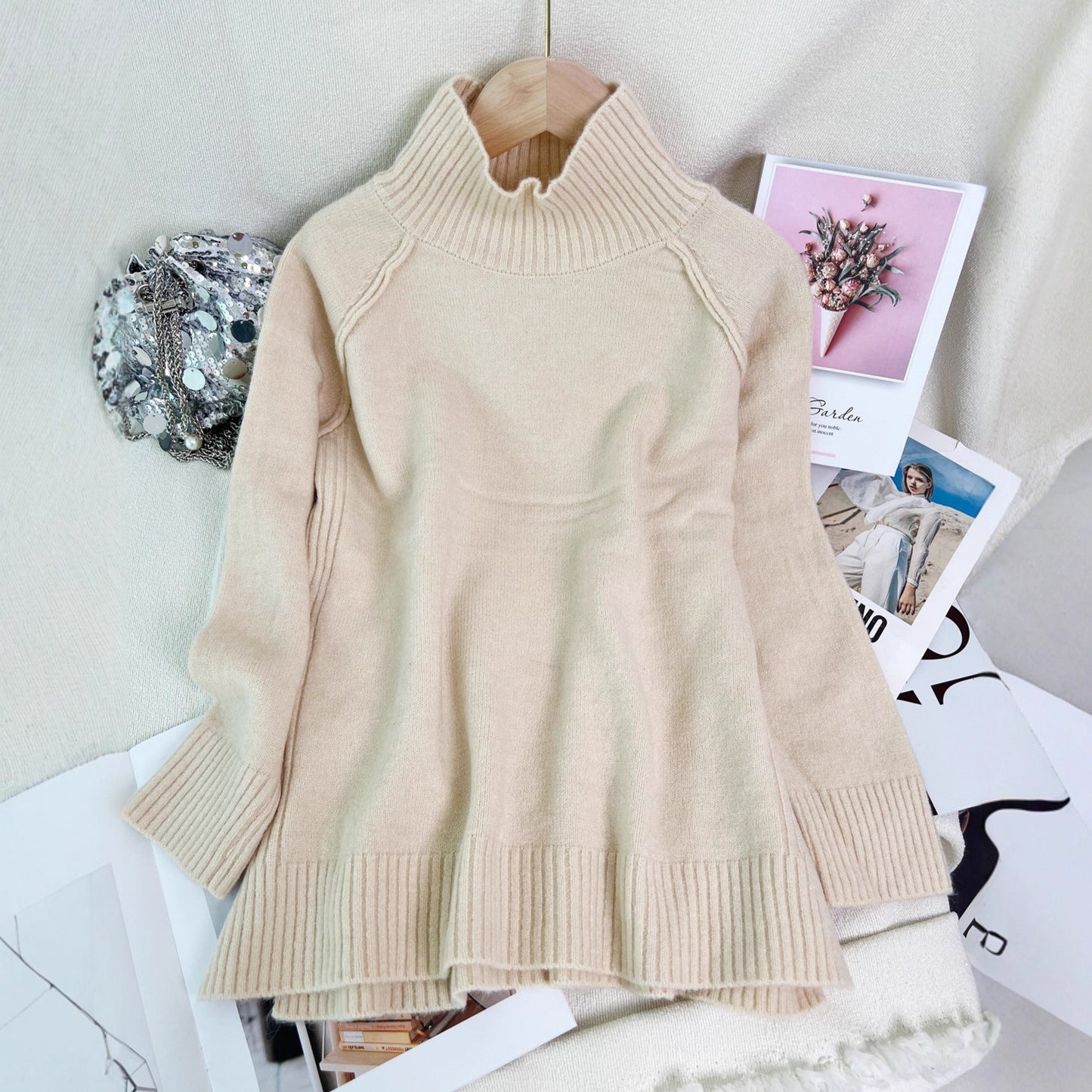 Damen Oversized Pullover Strukturiert Stehkragen Norvielle