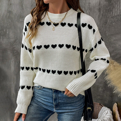 Damen Strickpullover Herzmotiv Lässiger Schnitt