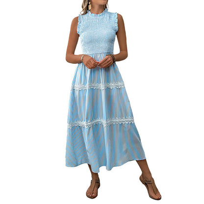 Damen Maxikleid Gestreift Voluminöse Rüschen Norvielle