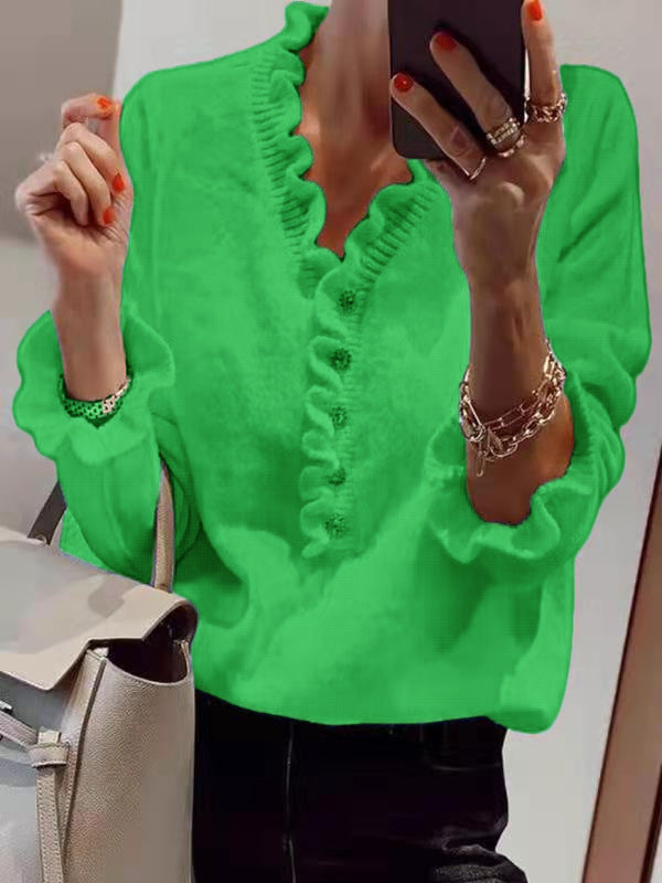 Damen Bluse Rüschendesign Knopfleiste Norvielle