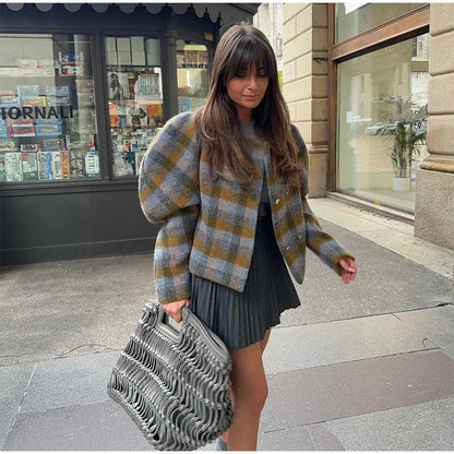 Damen Karojacke Voluminöse Ärmel Norvielle