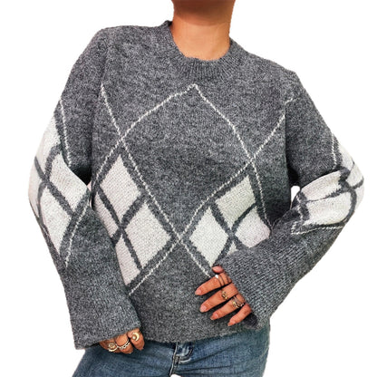 Damen Strickpullover Karomuster Norvielle
