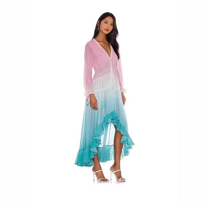 Damen Maxikleid Elastisch Mit Volant-Details Norvielle