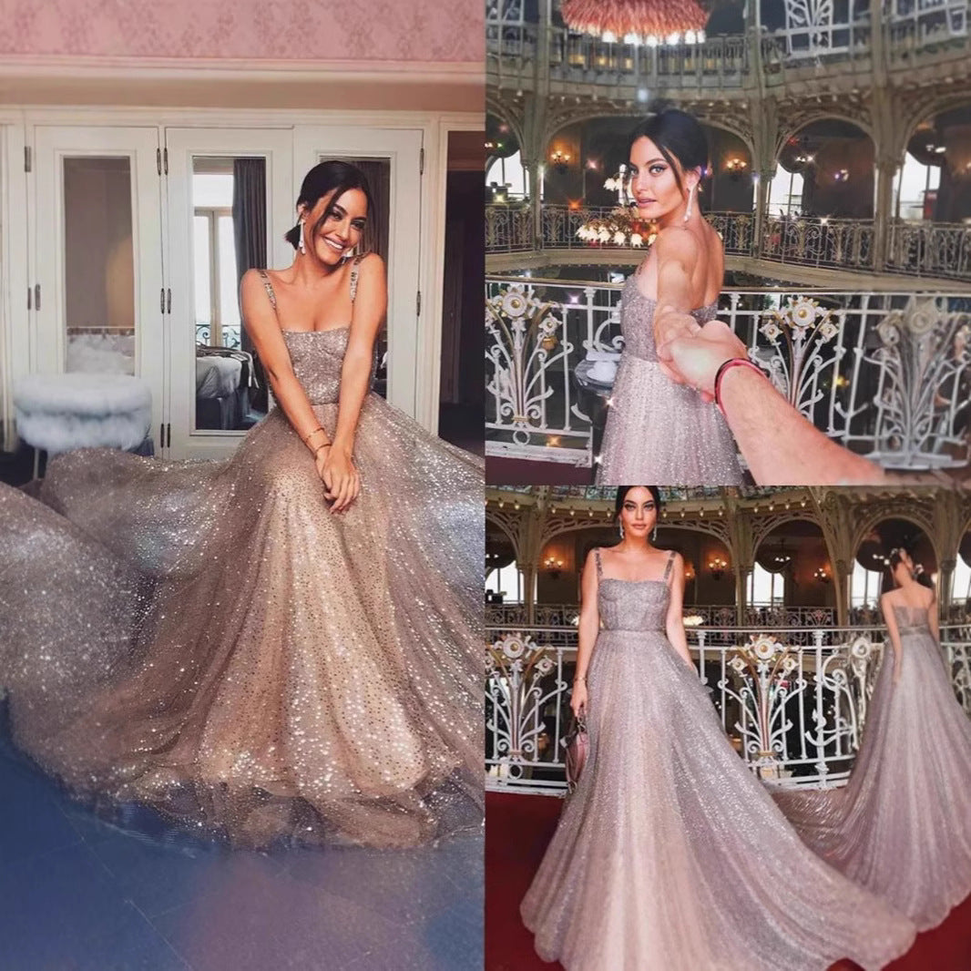 Damen Glitzerndes A-Linien Kleid mit Spaghettiträgern - Norvielle
