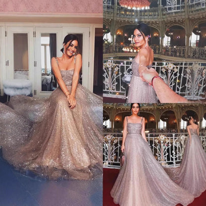 Damen Glitzerndes A-Linien Kleid mit Spaghettiträgern - Norvielle