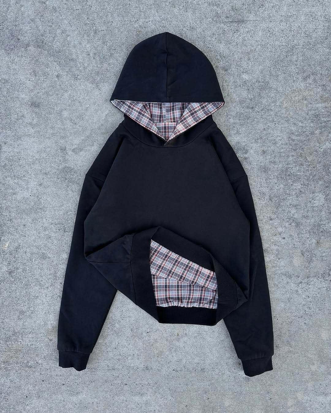 Damen Kapuzenpullover Gestepptes Innenfutter Karomuster Grau