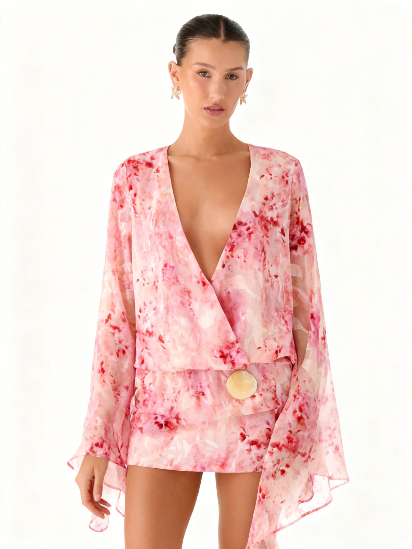 Damen Kimono-Kleid Fließender Schnitt V-Ausschnitt Norvielle