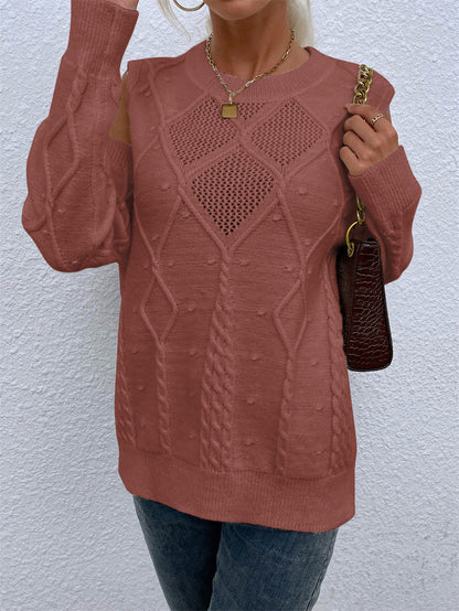 Damen Strickpullover Lochmuster Zopfdetails Norvielle