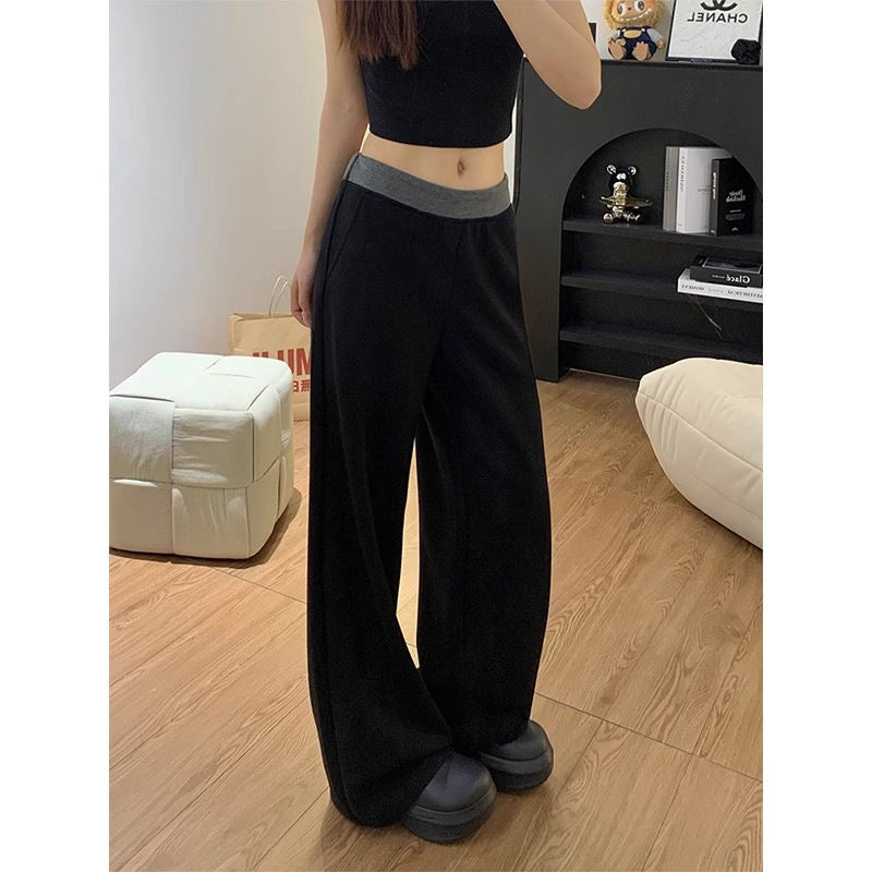Damen Stoffhose Weites Bein Elastischer Bund