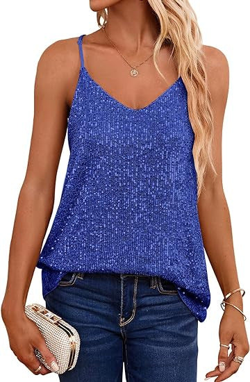 Damen Spaghetti-Trägertop V-Ausschnitt Glitzerdetails
