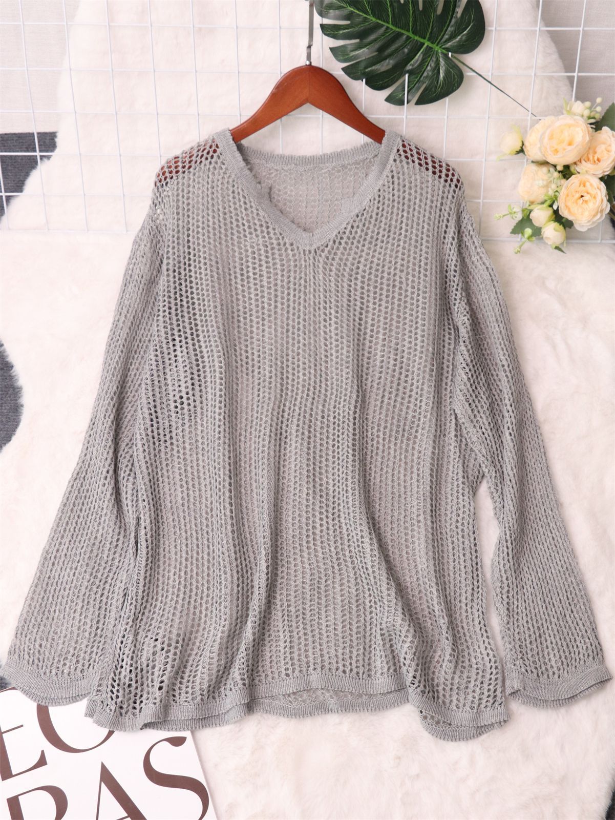 Damen Strickpullover Luftiger Mesh-Strick Modernes Design Beige