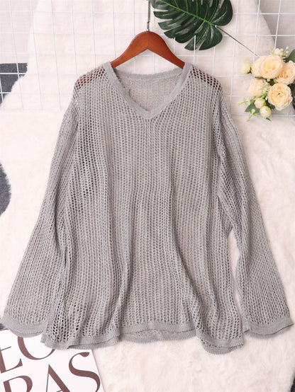 Damen Strickpullover Luftiger Mesh-Strick Modernes Design Beige