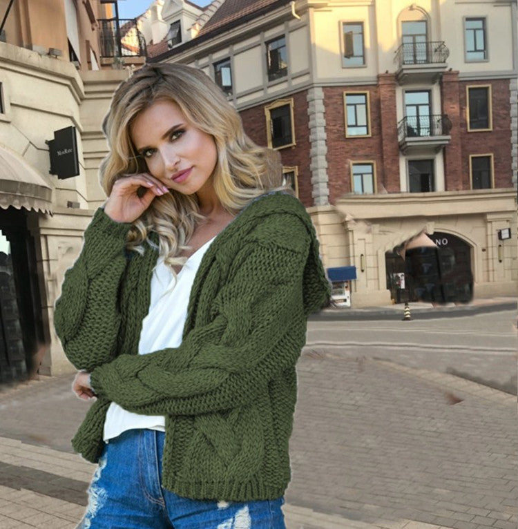 Damen Grobstrickjacke Kapuze Asymmetrisch Norvielle