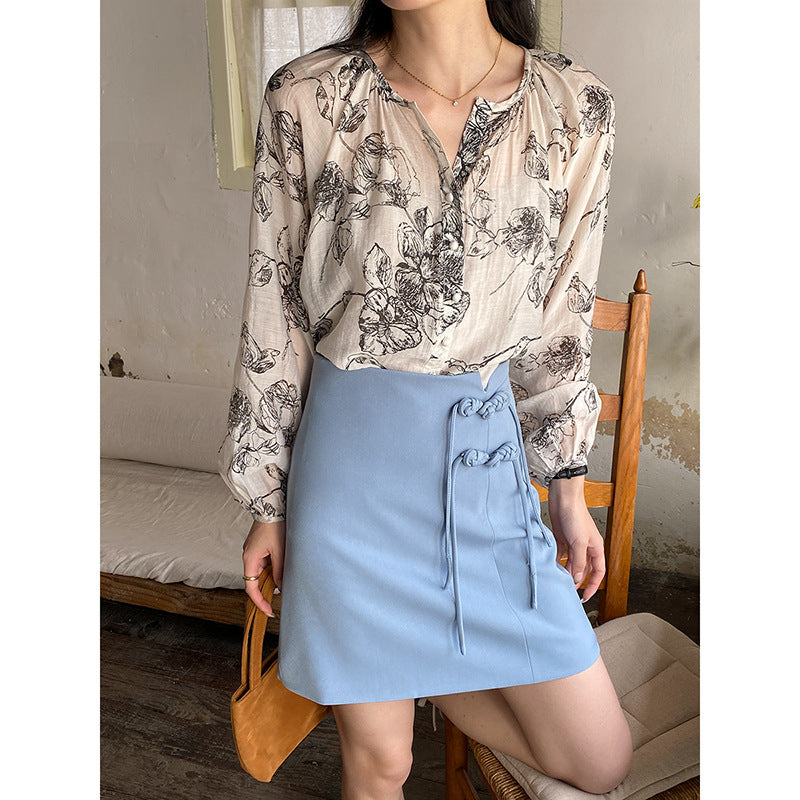 Damen Bluse Floralmuster Knopfdetails Norvielle - Norvielle