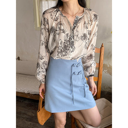 Damen Bluse Floralmuster Knopfdetails Norvielle - Norvielle